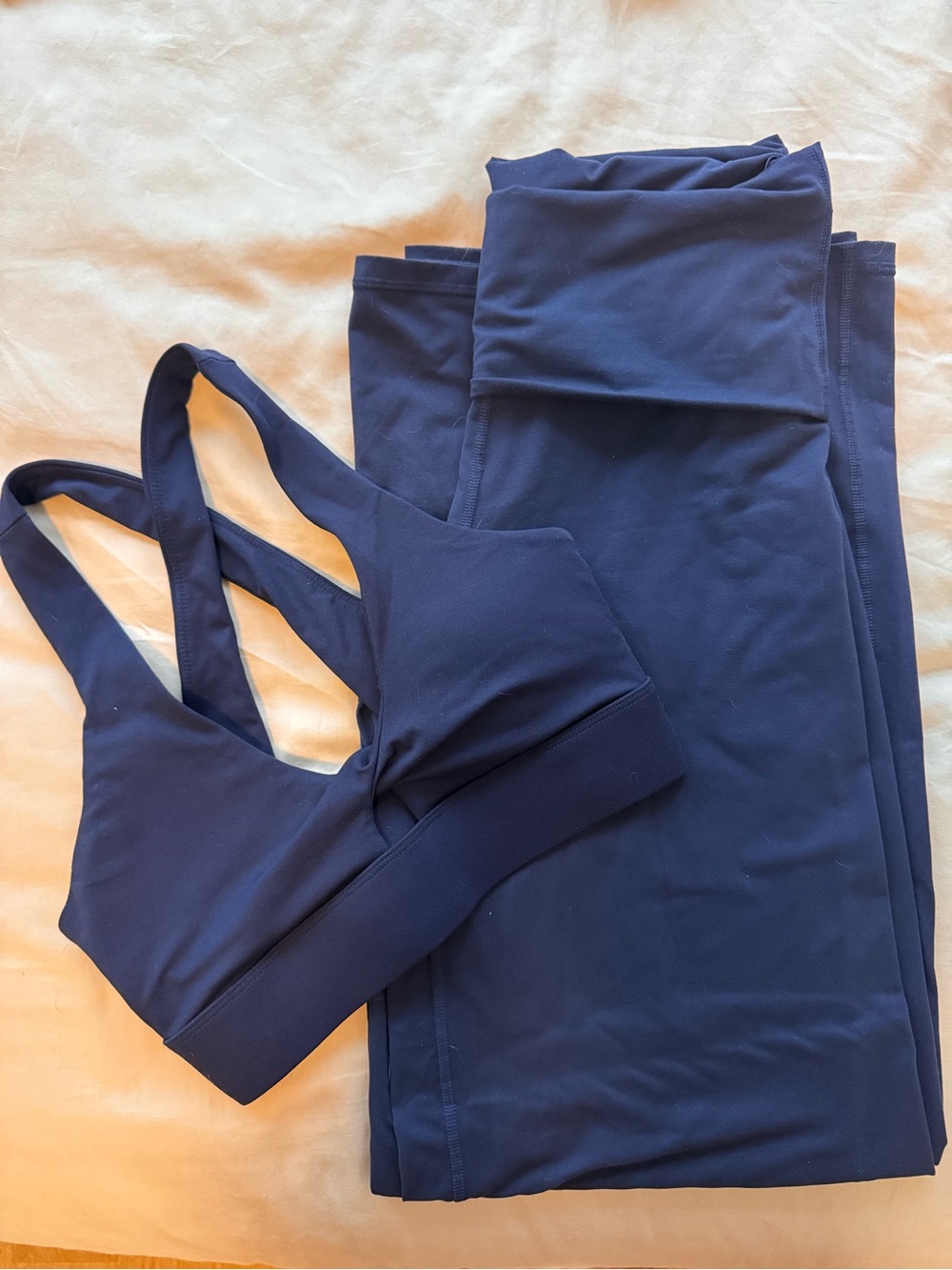 Fabletics Navy Strappy Sports Bra and Foldover Pant Set